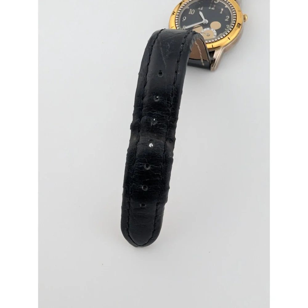 Disney Time Works Mickey Mouse Watch Women‎ Black Leather Band- New Battery